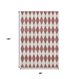 HomeRoots 8' X 10' Stylish Burgundy & Ivory Diamond Rug - Washable, UV Protected, Perfect for Busy Homes! 650030