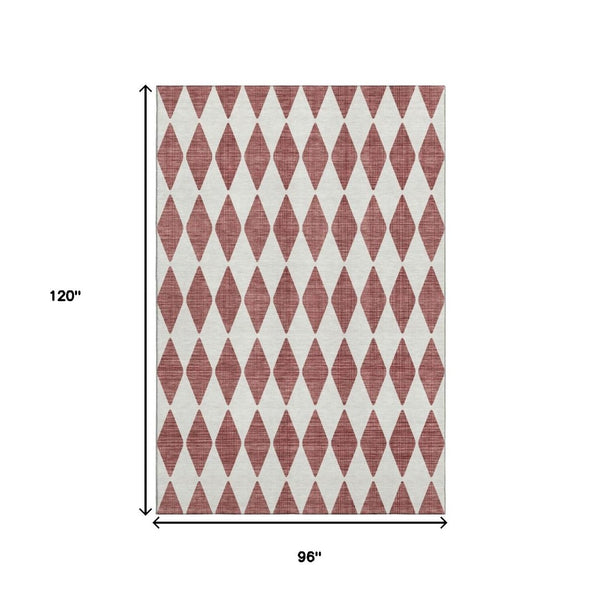 HomeRoots 8' X 10' Stylish Burgundy & Ivory Diamond Rug - Washable, UV Protected, Perfect for Busy Homes! 650030