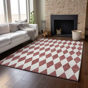 HomeRoots 8' X 10' Stylish Burgundy & Ivory Diamond Rug - Washable, UV Protected, Perfect for Busy Homes! 650030