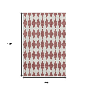 HomeRoots 9' X 12' Burgundy & Ivory Diamond Area Rug - Washable, UV-Protected, Durable, Perfect for Busy Homes 650031