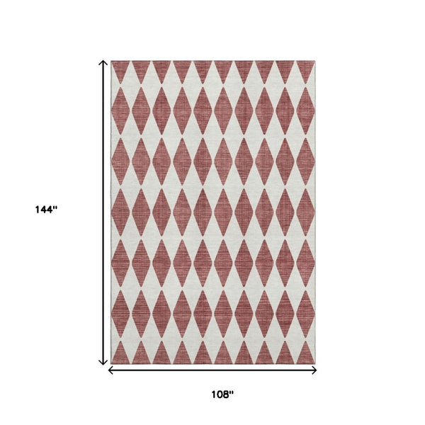 HomeRoots 9' X 12' Burgundy & Ivory Diamond Area Rug - Washable, UV-Protected, Durable, Perfect for Busy Homes 650031