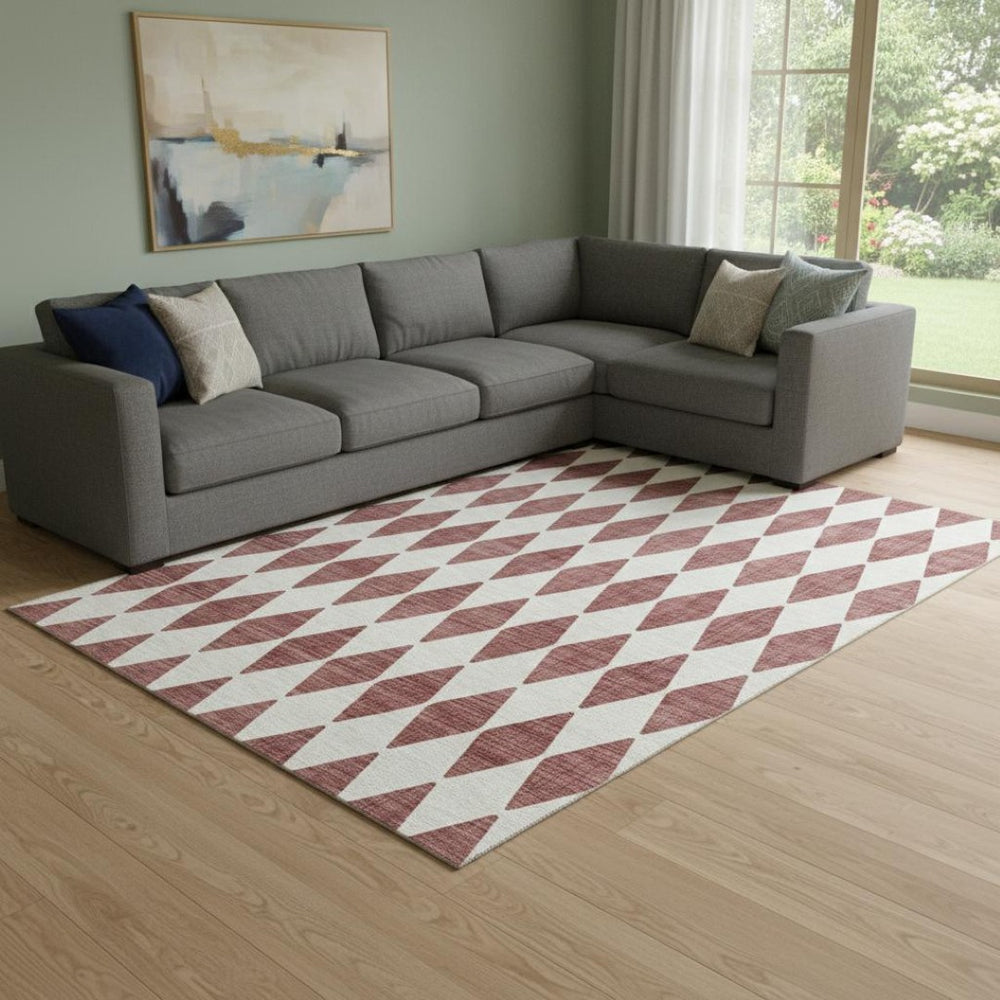 HomeRoots 9' X 12' Burgundy & Ivory Diamond Area Rug - Washable, UV-Protected, Durable, Perfect for Busy Homes 650031