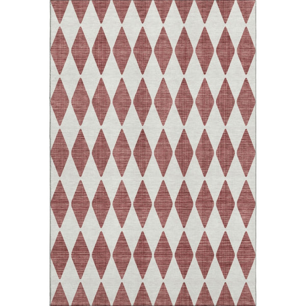 HomeRoots 9' X 12' Burgundy & Ivory Diamond Area Rug - Washable, UV-Protected, Durable, Perfect for Busy Homes 650031