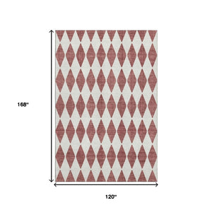 HomeRoots 10' Burgundy and Ivory Diamond Area Rug - Washable, UV Protected, Durable for Busy Homes! 650032