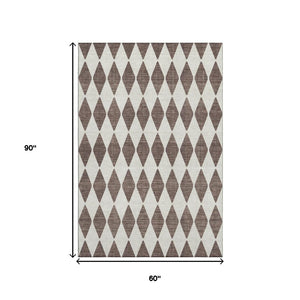 HomeRoots 5' X 8' Brown and Ivory Diamond Area Rug - Stylish, Washable, UV-Protected for High-Traffic Spaces 650034