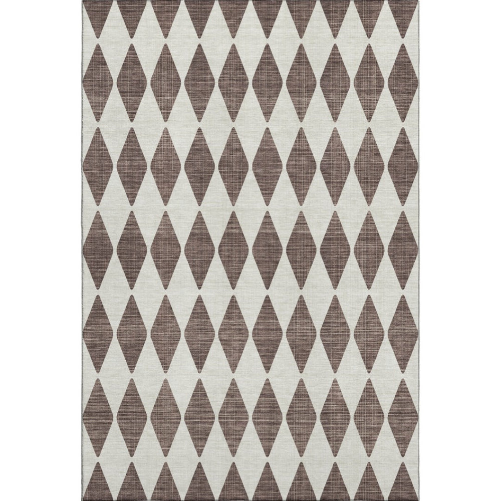 HomeRoots 5' X 8' Brown and Ivory Diamond Area Rug - Stylish, Washable, UV-Protected for High-Traffic Spaces 650034