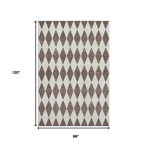 HomeRoots 8' X 10' Brown and Ivory Diamond Area Rug – Stylish, Washable, UV-Protected for Homes with Kids & Pets 650036