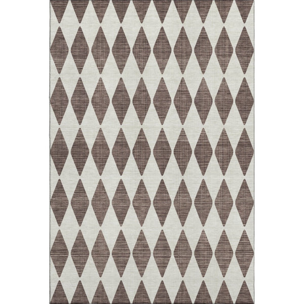 HomeRoots 9' X 12' Brown and Ivory Diamond Area Rug - Washable, UV Protected, Stain Resistant for Busy Homes 650037