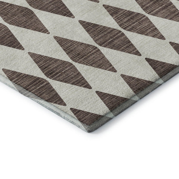 HomeRoots 9' X 12' Brown and Ivory Diamond Area Rug - Washable, UV Protected, Stain Resistant for Busy Homes 650037