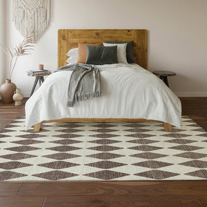 HomeRoots 9' X 12' Brown and Ivory Diamond Area Rug - Washable, UV Protected, Stain Resistant for Busy Homes 650037