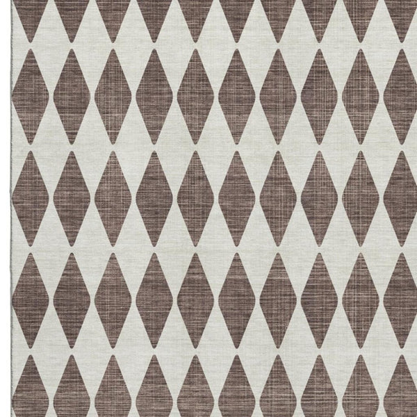 HomeRoots 9' X 12' Brown and Ivory Diamond Area Rug - Washable, UV Protected, Stain Resistant for Busy Homes 650037
