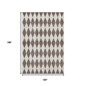HomeRoots 10' X 14' Brown And Ivory Diamond Area Rug - Washable, UV Protected, Stain Resistant for Busy Homes 650038