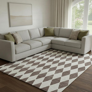HomeRoots 10' X 14' Brown And Ivory Diamond Area Rug - Washable, UV Protected, Stain Resistant for Busy Homes 650038