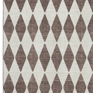 HomeRoots 10' X 14' Brown And Ivory Diamond Area Rug - Washable, UV Protected, Stain Resistant for Busy Homes 650038