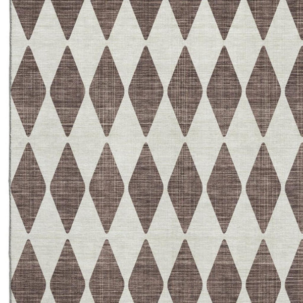 HomeRoots 10' X 14' Brown And Ivory Diamond Area Rug - Washable, UV Protected, Stain Resistant for Busy Homes 650038