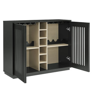 English Elm Mid Century Fluted Buffet Sideboard with Integrated Wine Rack and Glass Holder Storage Black W1801P454198