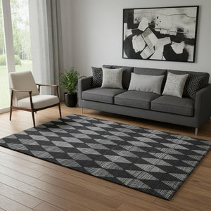 HomeRoots 5' X 8' Charcoal and Ivory Diamond Area Rug - Durable, Washable, UV-Protected for Busy Homes 650040