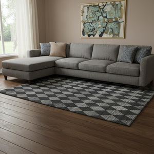 HomeRoots 8' X 10' Charcoal & Ivory Diamond Area Rug – Durable, Washable, UV-Protected for Stylish Spaces 650042