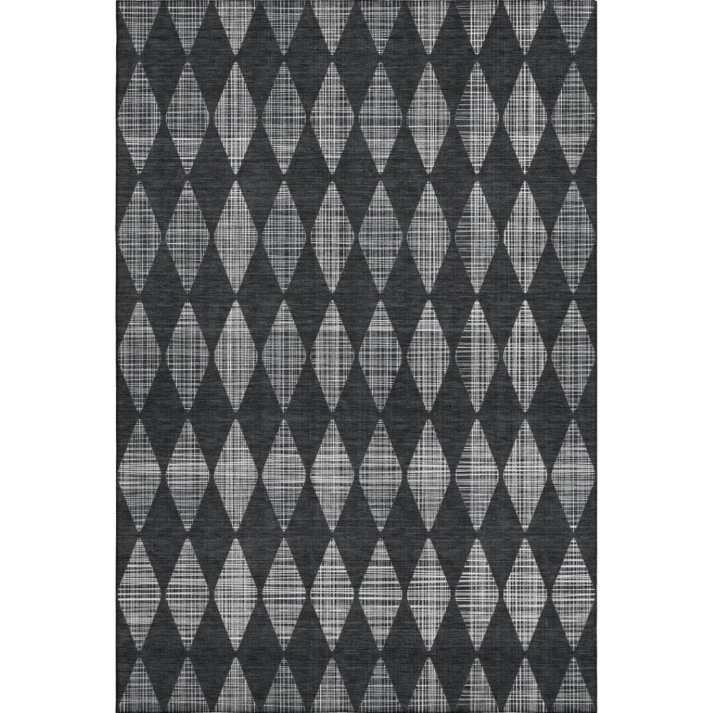 HomeRoots 9' X 12' Charcoal Ivory Diamond Area Rug - Washable, UV Protected, Pet & Kid Friendly for High-Traffic Areas 650043