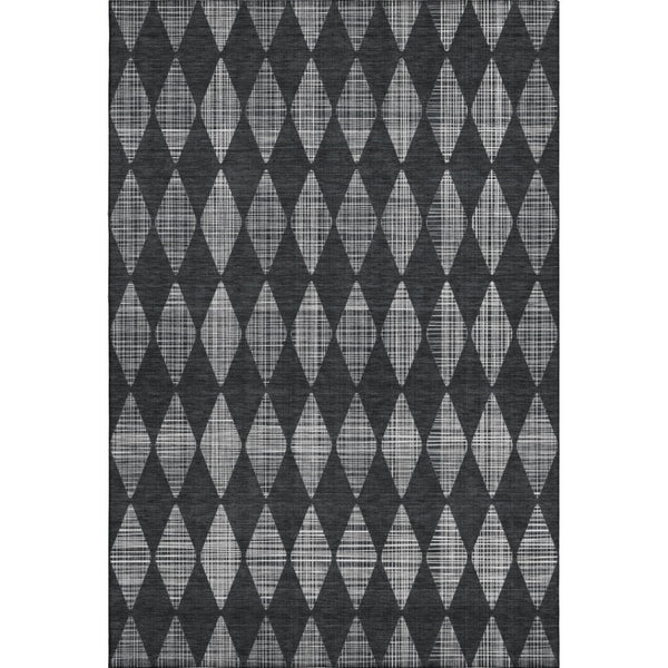 HomeRoots 10' Charcoal & Ivory Diamond Area Rug - Washable, UV-Protected, Durable for High-Traffic Spaces! 650044
