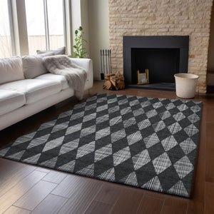 HomeRoots 10' Charcoal & Ivory Diamond Area Rug - Washable, UV-Protected, Durable for High-Traffic Spaces! 650044