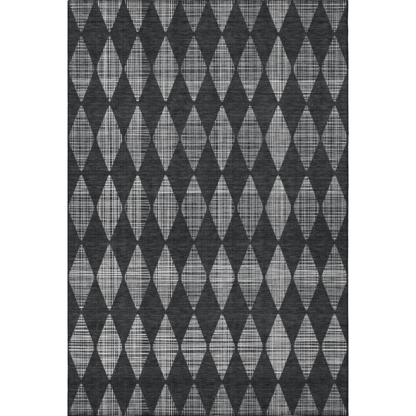HomeRoots 10' Charcoal & Ivory Diamond Area Rug - Washable, UV-Protected, Durable for High-Traffic Spaces! 650044