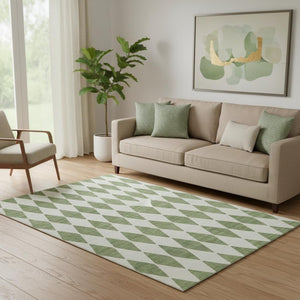 HomeRoots 5' X 8' Green And Ivory Diamond Washable Area Rug - Stylish, Durable, UV Protected & Easy Care! 650046