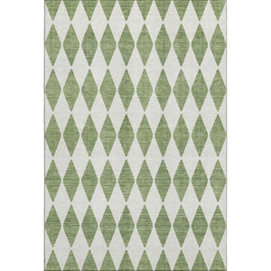 HomeRoots 8' X 10' Green and Ivory Diamond Area Rug - Washable, UV-Protected, Durable for Indoor & Outdoor Use 650048