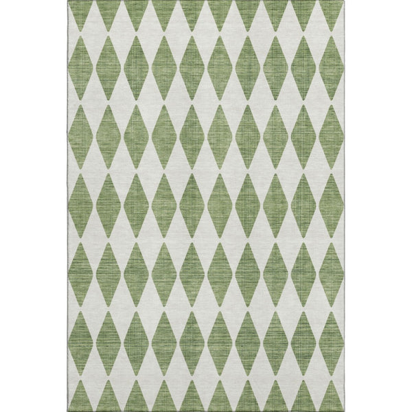 HomeRoots 8' X 10' Green and Ivory Diamond Area Rug - Washable, UV-Protected, Durable for Indoor & Outdoor Use 650048