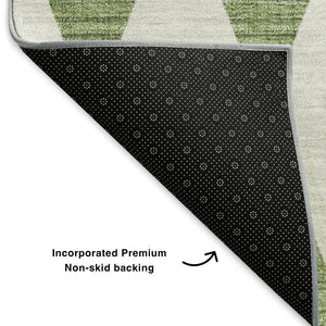 HomeRoots 8' X 10' Green and Ivory Diamond Area Rug - Washable, UV-Protected, Durable for Indoor & Outdoor Use 650048