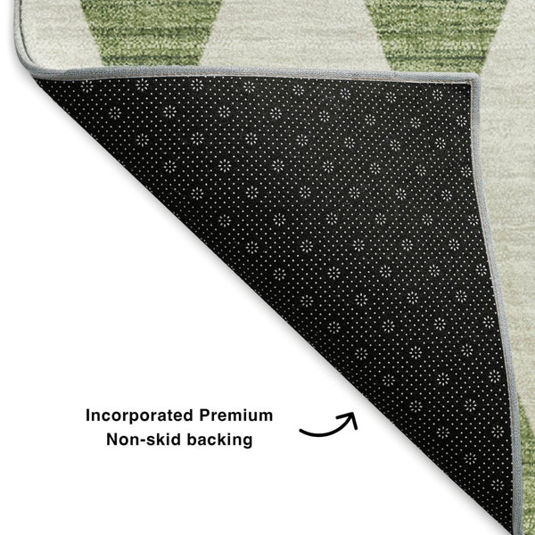 HomeRoots 8' X 10' Green and Ivory Diamond Area Rug - Washable, UV-Protected, Durable for Indoor & Outdoor Use 650048