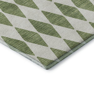 HomeRoots 8' X 10' Green and Ivory Diamond Area Rug - Washable, UV-Protected, Durable for Indoor & Outdoor Use 650048