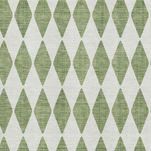 HomeRoots 8' X 10' Green and Ivory Diamond Area Rug - Washable, UV-Protected, Durable for Indoor & Outdoor Use 650048
