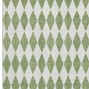 HomeRoots 8' X 10' Green and Ivory Diamond Area Rug - Washable, UV-Protected, Durable for Indoor & Outdoor Use 650048