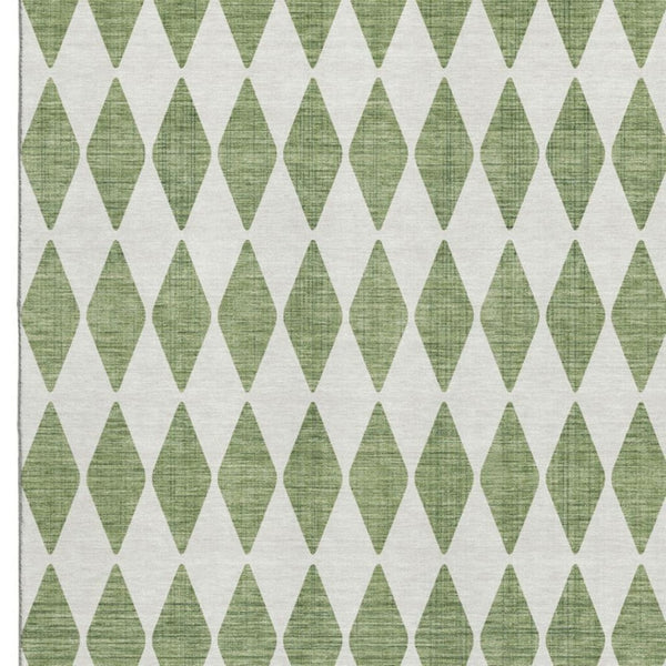 HomeRoots 8' X 10' Green and Ivory Diamond Area Rug - Washable, UV-Protected, Durable for Indoor & Outdoor Use 650048