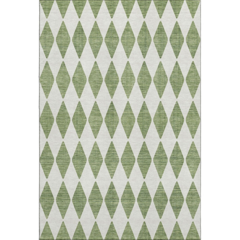 HomeRoots 9' X 12' Green & Ivory Diamond Area Rug - Washable, UV-Protected, Durable, Perfect for Families! 650049