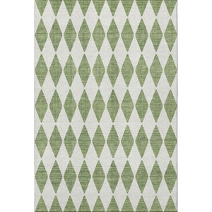 HomeRoots 10' X 14' Green Ivory Diamond Area Rug - Washable, UV Protected, Stain Resistant for Busy Homes 650050