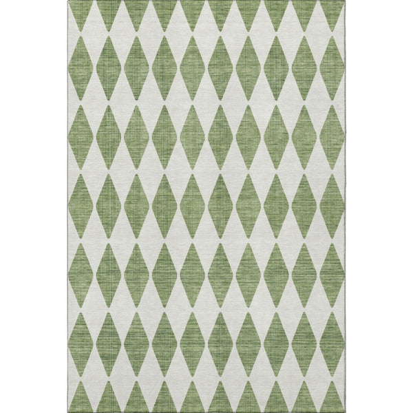HomeRoots 10' X 14' Green Ivory Diamond Area Rug - Washable, UV Protected, Stain Resistant for Busy Homes 650050