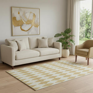 HomeRoots 5' X 8' Gold and Ivory Diamond Area Rug - Stylish, Washable, UV-Protected, Perfect for Family Spaces! 650052