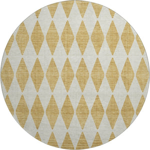 HomeRoots 8' Gold And Ivory Diamond Round Rug - Washable, UV-Protected, Durable for High-Traffic Areas 650053