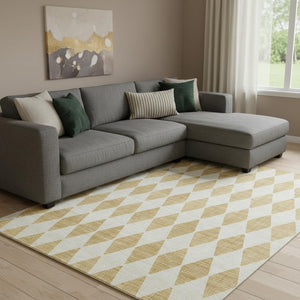 HomeRoots 8' X 10' Gold and Ivory Diamond Area Rug - Washable, UV-Protected, Stylish, and Non-Slip Design 650054