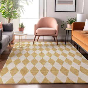 HomeRoots 8' X 10' Gold and Ivory Diamond Area Rug - Washable, UV-Protected, Stylish, and Non-Slip Design 650054