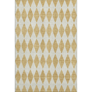 HomeRoots 8' X 10' Gold and Ivory Diamond Area Rug - Washable, UV-Protected, Stylish, and Non-Slip Design 650054