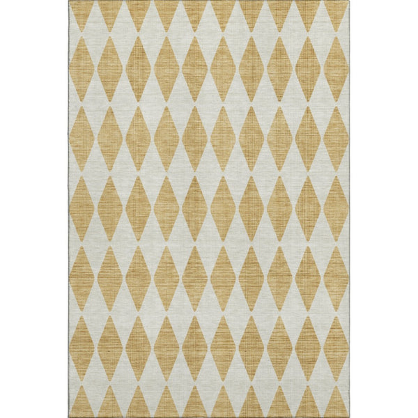 HomeRoots 8' X 10' Gold and Ivory Diamond Area Rug - Washable, UV-Protected, Stylish, and Non-Slip Design 650054