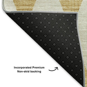 HomeRoots 8' X 10' Gold and Ivory Diamond Area Rug - Washable, UV-Protected, Stylish, and Non-Slip Design 650054