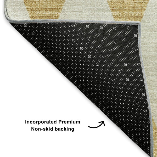 HomeRoots 8' X 10' Gold and Ivory Diamond Area Rug - Washable, UV-Protected, Stylish, and Non-Slip Design 650054