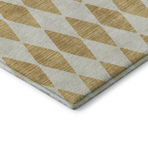 HomeRoots 8' X 10' Gold and Ivory Diamond Area Rug - Washable, UV-Protected, Stylish, and Non-Slip Design 650054