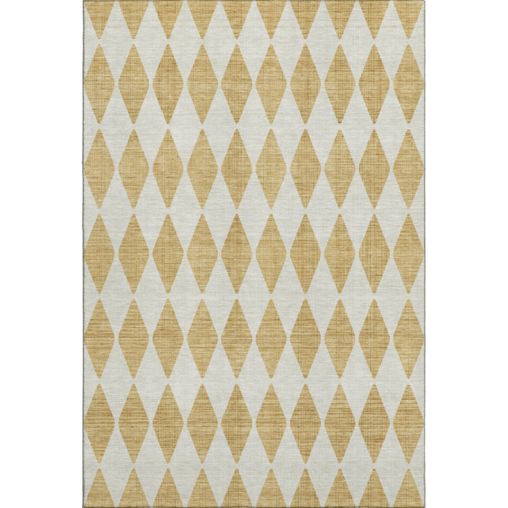 HomeRoots 10' X 14' Gold And Ivory Diamond Area Rug - Washable, Stain-Resistant, UV Protected for Busy Homes 650056