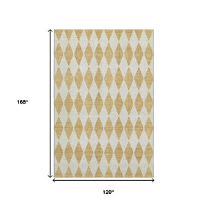 HomeRoots 10' X 14' Gold And Ivory Diamond Area Rug - Washable, Stain-Resistant, UV Protected for Busy Homes 650056