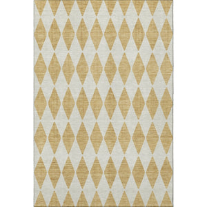 HomeRoots 10' X 14' Gold And Ivory Diamond Area Rug - Washable, Stain-Resistant, UV Protected for Busy Homes 650056